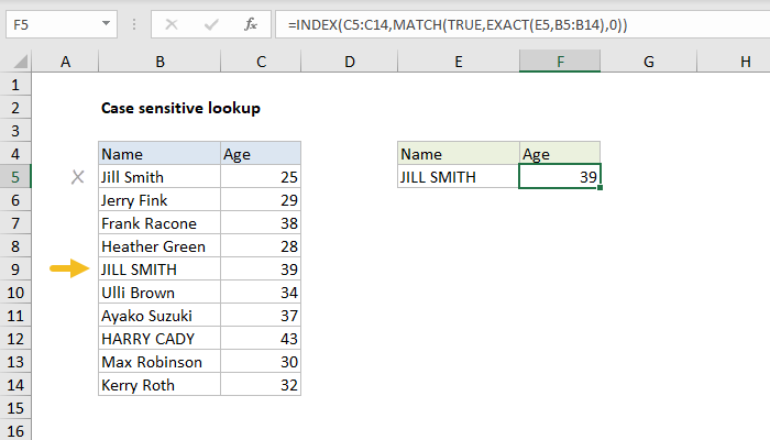 Excel Formula Case Sensitive Lookup Exceljet